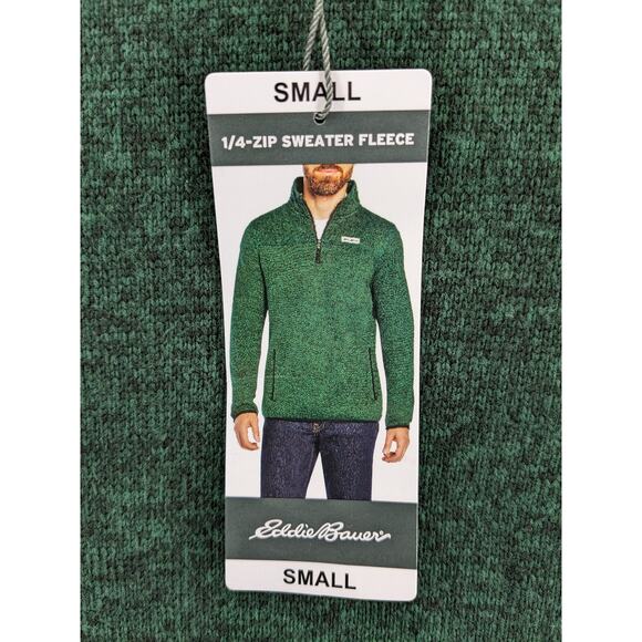 Eddie Bauer Fleece Sweater S Green Pullover High Neck Staple 1/4 Zip Pocket Cozy - Picture 4 of 12